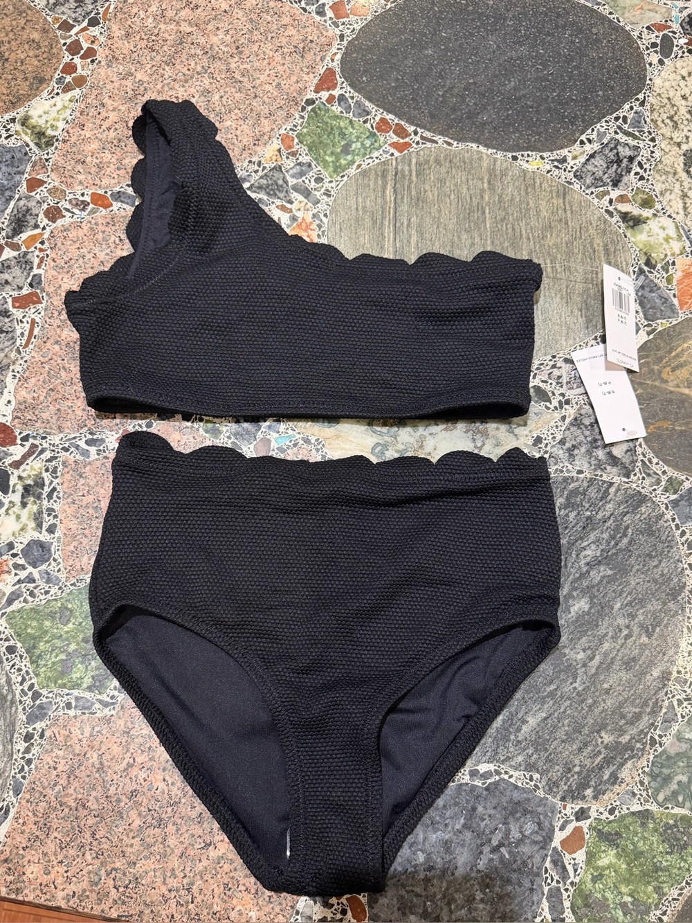 Old Navy One-Shoulder Scallop-Trim Swim Set Black Bikini Set size 6-7